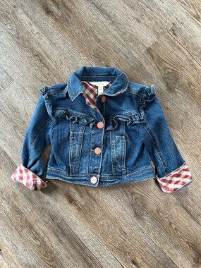 Matilda Jane Girls Collins Jean Jacket Cropped Denim Ruffle Size 2